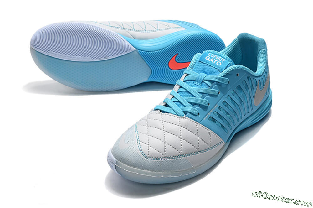 Nike Lunar Gato 2 IC Indoor & Futsal Soccer Shoes - White/Blue/Silver 2