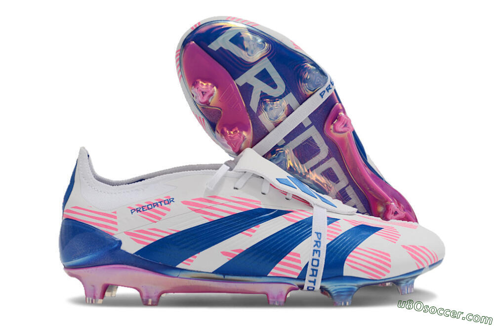 Adidas Predator Elite Foldover Tongue FG Firm Ground Soccer Cleats - White/Pink/Blue 1