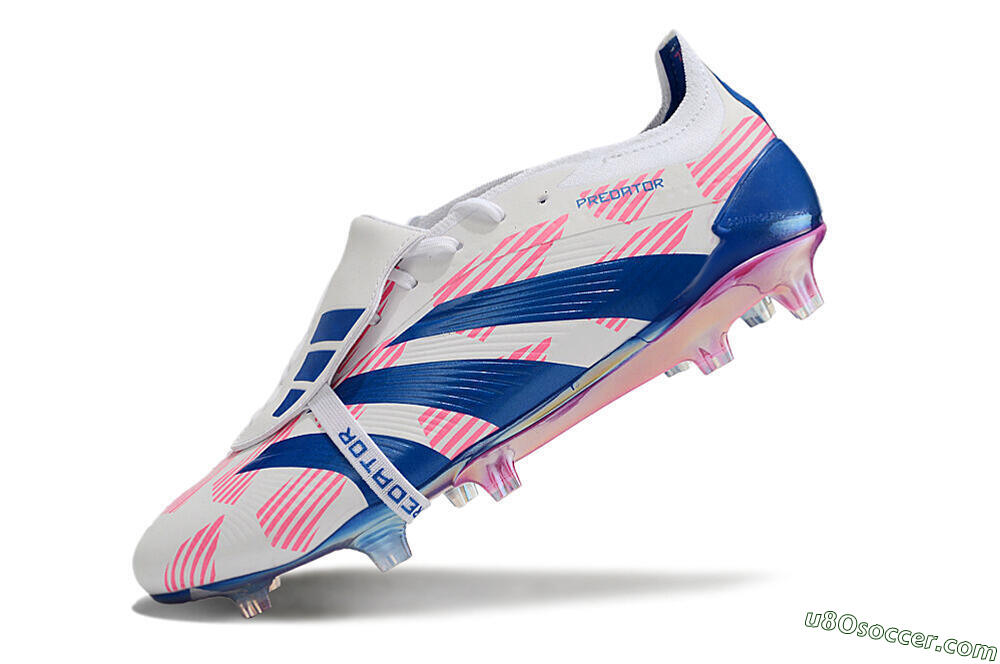 Adidas Predator Elite Foldover Tongue FG Firm Ground Soccer Cleats - White/Pink/Blue 5