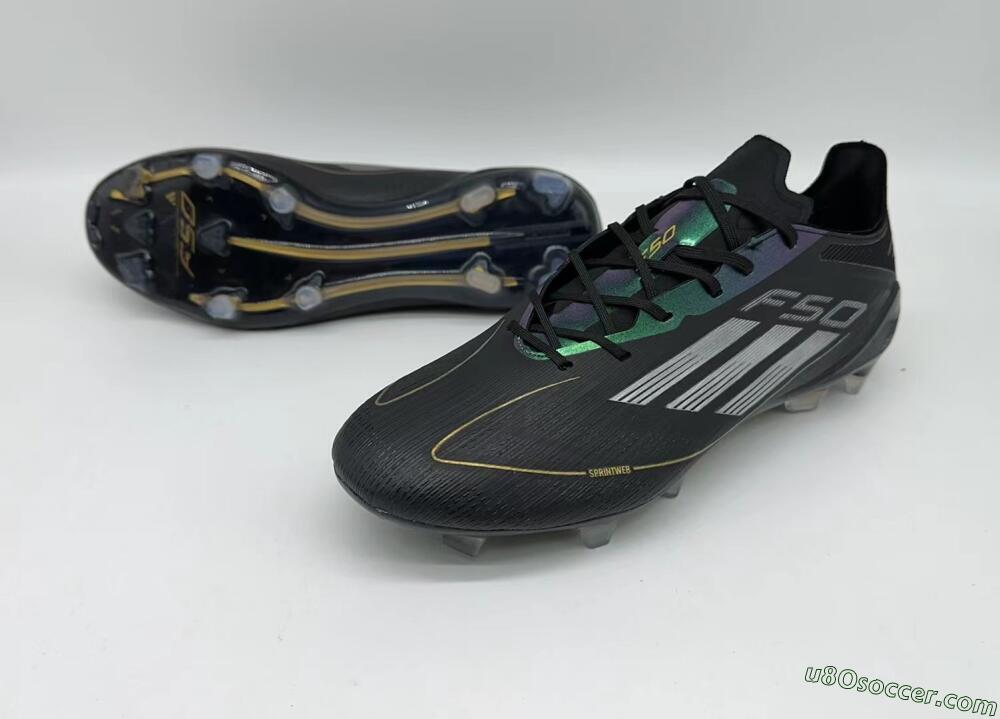 Adidas F50 Adizero FG Firm Ground Soccer Cleats - Black/Gold/Silver