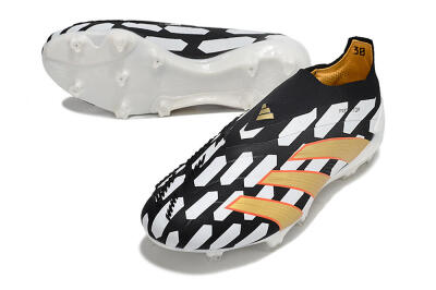 Adidas Predator 24 Elite Laceless FG Firm Ground Soccer Cleats - Black/White/Gold