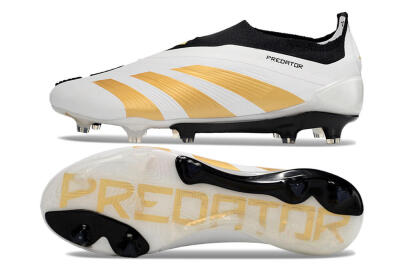 Adidas Predator 24 Elite Laceless FG Firm Ground Soccer Cleats - White/Gold/Black