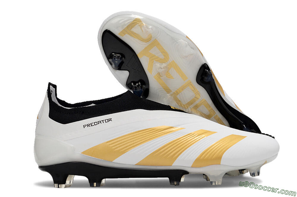 Adidas Predator 24 Elite Laceless FG Firm Ground Soccer Cleats - White/Gold/Black 1
