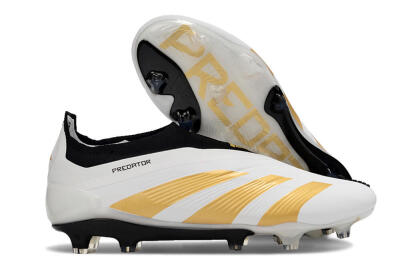 Adidas Predator 24 Elite Laceless FG Firm Ground Soccer Cleats - White/Gold/Black