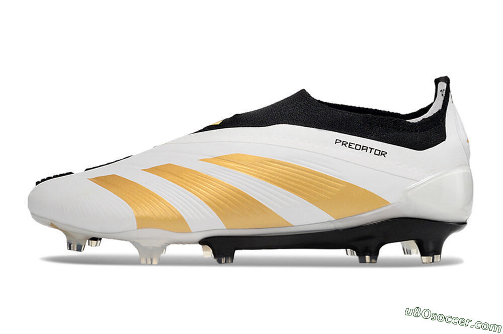 Adidas Predator 24 Elite Laceless FG Firm Ground Soccer Cleats - White/Gold/Black 2