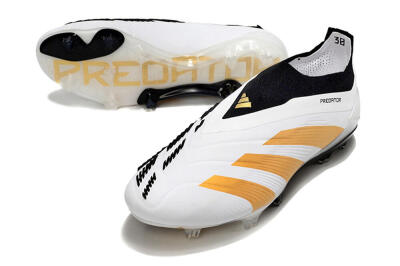 Adidas Predator 24 Elite Laceless FG Firm Ground Soccer Cleats - White/Gold/Black