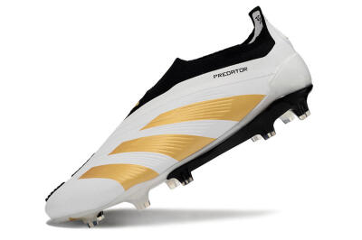 Adidas Predator 24 Elite Laceless FG Firm Ground Soccer Cleats - White/Gold/Black