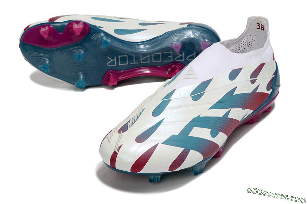 Adidas Predator 24 Elite Laceless FG Firm Ground Soccer Cleats - Beige/Blue/Red 3