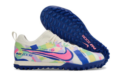 Nike Air Zoom Mercurial Vapor 15 Pro TF Artificial Turf Soccer Shoes - White/Pink/Blue/Yellow