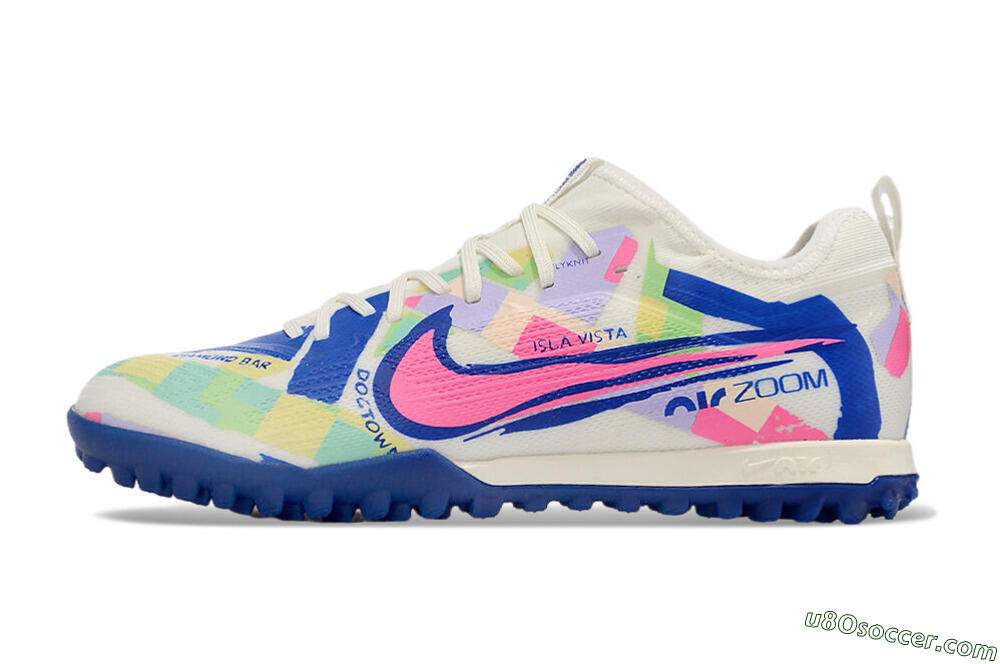 Nike Air Zoom Mercurial Vapor 15 Pro TF Artificial Turf Soccer Shoes - White/Pink/Blue/Yellow 2