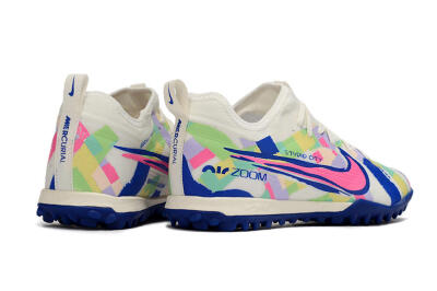 Nike Air Zoom Mercurial Vapor 15 Pro TF Artificial Turf Soccer Shoes - White/Pink/Blue/Yellow