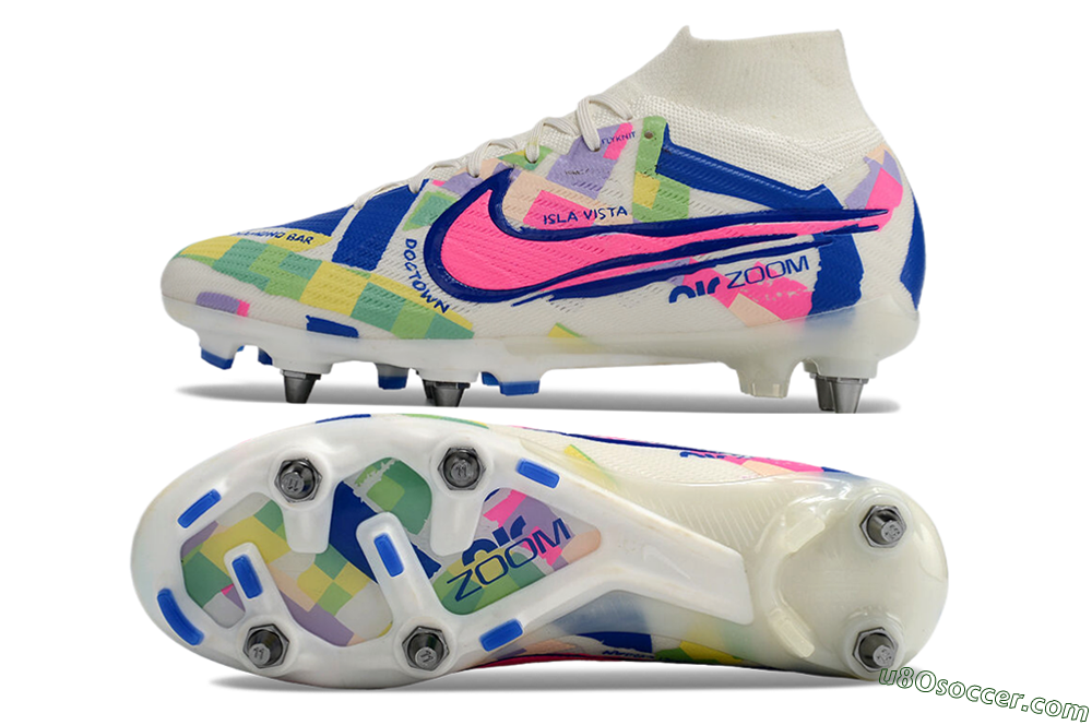 Nike Air Zoom Mercurial Superfly 9 Elite SG Soft Ground Soccer Cleats - White/Pink/Blue/Yellow 0