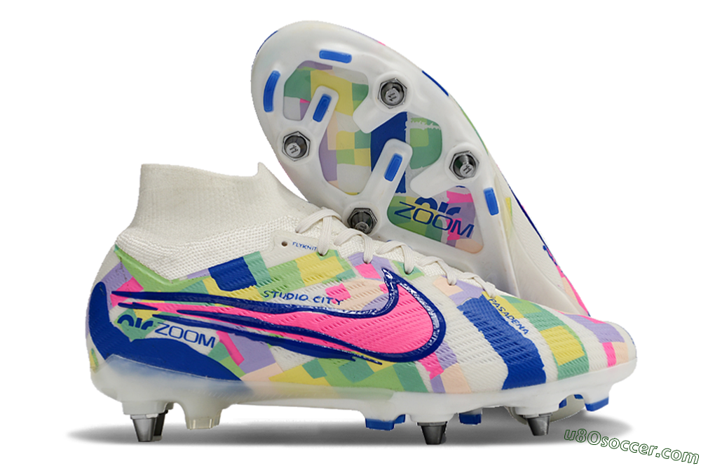 Nike Air Zoom Mercurial Superfly 9 Elite SG Soft Ground Soccer Cleats - White/Pink/Blue/Yellow 1