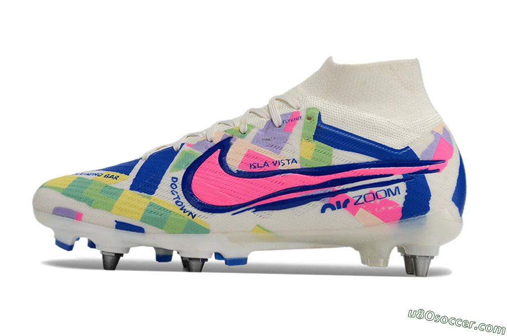 Nike Air Zoom Mercurial Superfly 9 Elite SG Soft Ground Soccer Cleats - White/Pink/Blue/Yellow 2