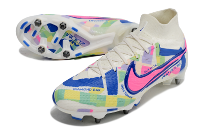Nike Air Zoom Mercurial Superfly 9 Elite SG Soft Ground Soccer Cleats - White/Pink/Blue/Yellow
