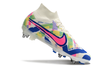 Nike Air Zoom Mercurial Superfly 9 Elite SG Soft Ground Soccer Cleats - White/Pink/Blue/Yellow