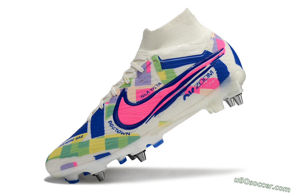 Nike Air Zoom Mercurial Superfly 9 Elite SG Soft Ground Soccer Cleats - White/Pink/Blue/Yellow 5
