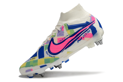 Nike Air Zoom Mercurial Superfly 9 Elite SG Soft Ground Soccer Cleats - White/Pink/Blue/Yellow