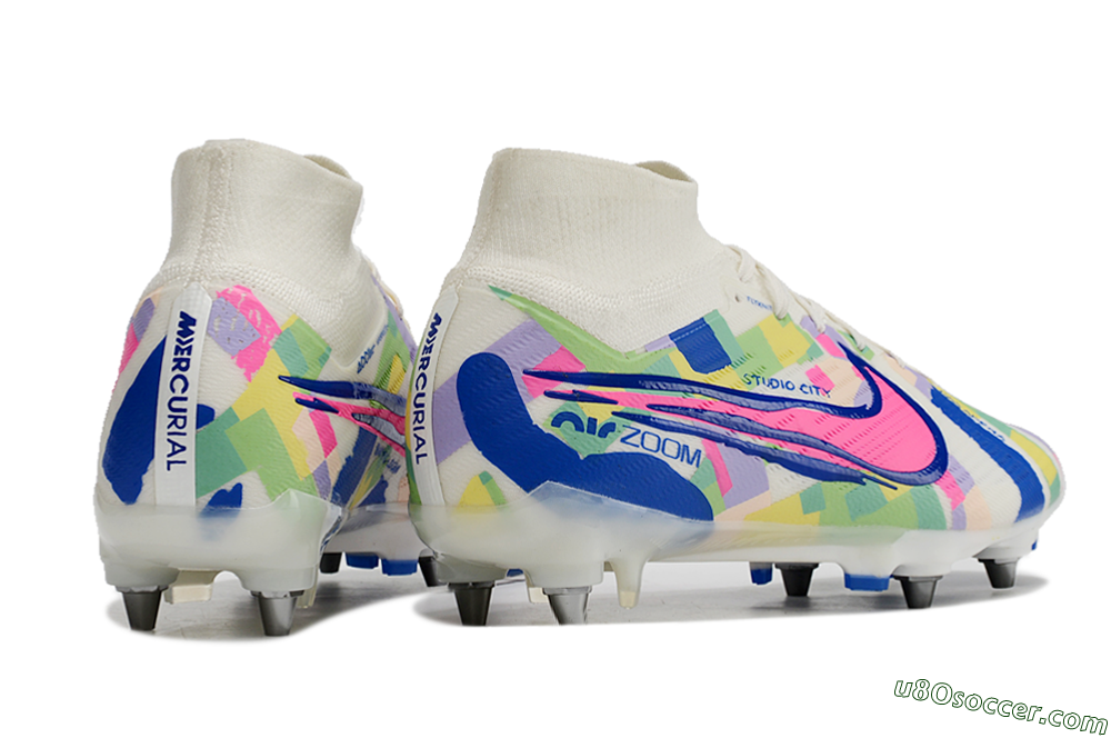 Nike Air Zoom Mercurial Superfly 9 Elite SG Soft Ground Soccer Cleats - White/Pink/Blue/Yellow 6