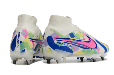 Nike Air Zoom Mercurial Superfly 9 Elite SG Soft Ground Soccer Cleats - White/Pink/Blue/Yellow