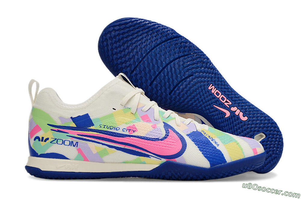 Nike Air Zoom Mercurial Vapor 15 Pro IC Indoor & Futsal Soccer Shoes - White/Pink/Blue/Yellow 1