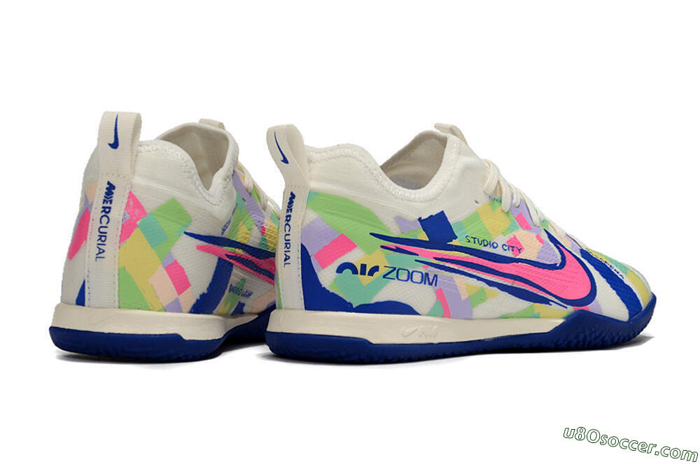 Nike Air Zoom Mercurial Vapor 15 Pro IC Indoor & Futsal Soccer Shoes - White/Pink/Blue/Yellow 6