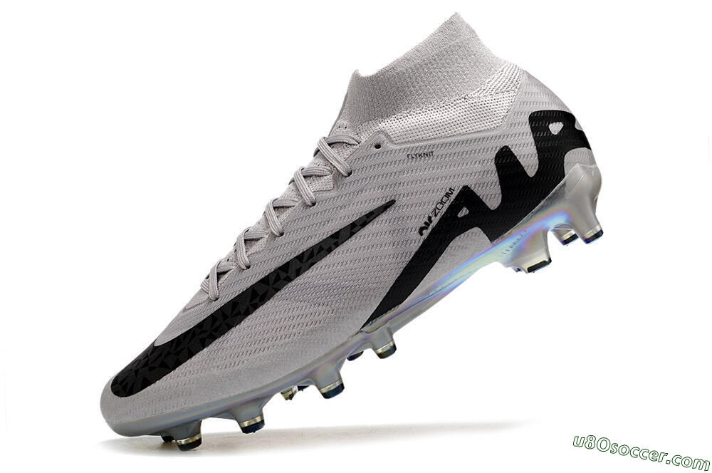 Nike Air Zoom Mercurial Superfly 9 Elite AG Artificial Grass Soccer Cleats - Grey/Black/Gold 5
