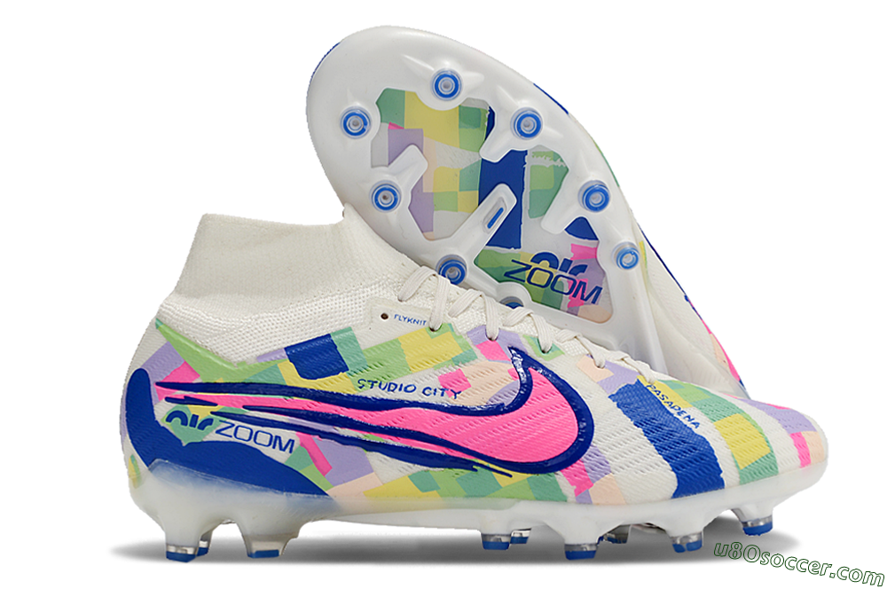 Nike Air Zoom Mercurial Superfly 9 Elite AG Artificial Grass Soccer Cleats - White/Pink/Blue/Yellow 1