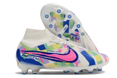 Nike Air Zoom Mercurial Superfly 9 Elite AG Artificial Grass Soccer Cleats - White/Pink/Blue/Yellow