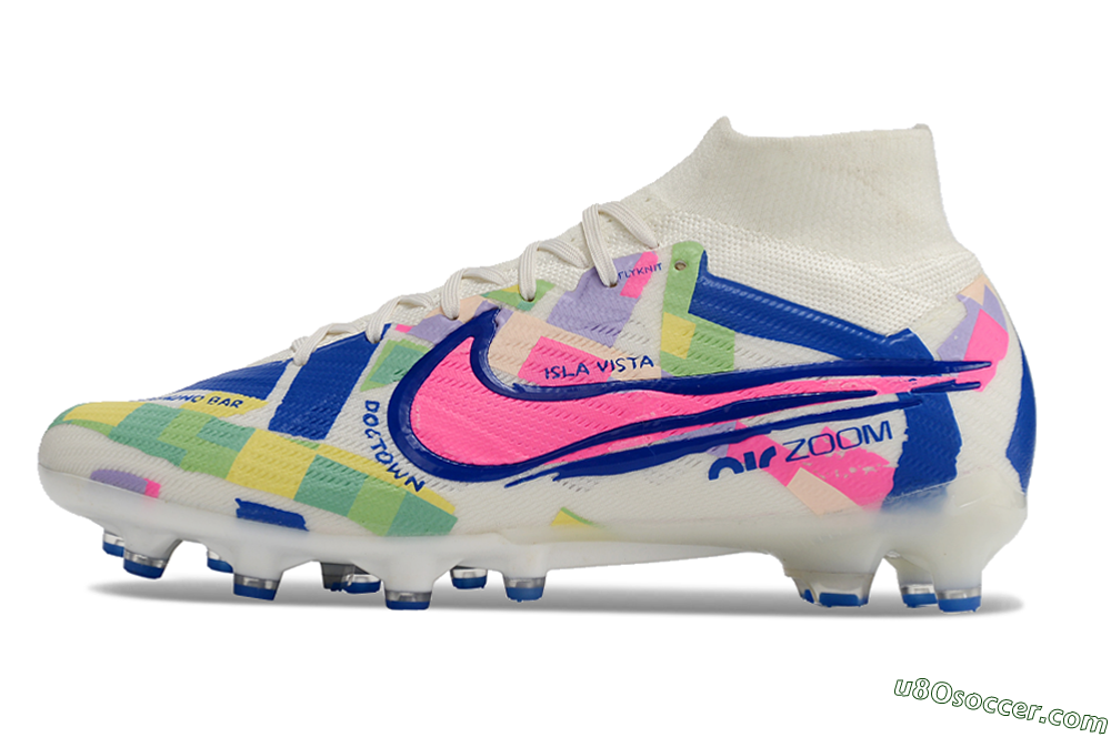 Nike Air Zoom Mercurial Superfly 9 Elite AG Artificial Grass Soccer Cleats - White/Pink/Blue/Yellow 2