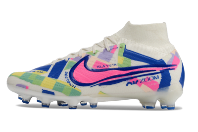 Nike Air Zoom Mercurial Superfly 9 Elite AG Artificial Grass Soccer Cleats - White/Pink/Blue/Yellow