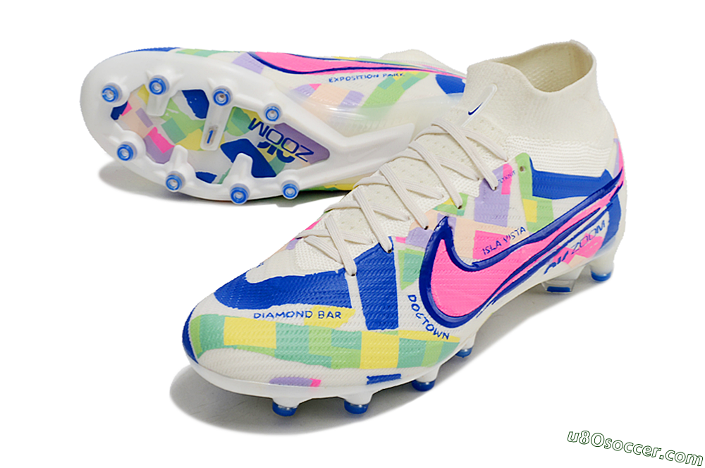 Nike Air Zoom Mercurial Superfly 9 Elite AG Artificial Grass Soccer Cleats - White/Pink/Blue/Yellow 3