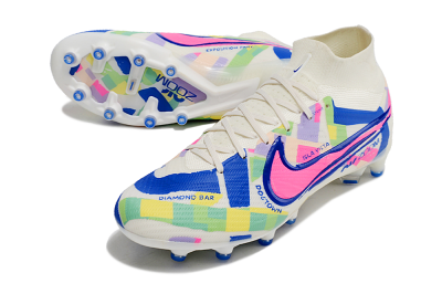 Nike Air Zoom Mercurial Superfly 9 Elite AG Artificial Grass Soccer Cleats - White/Pink/Blue/Yellow