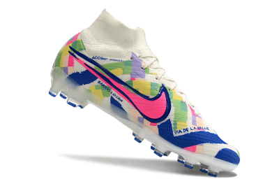 Nike Air Zoom Mercurial Superfly 9 Elite AG Artificial Grass Soccer Cleats - White/Pink/Blue/Yellow