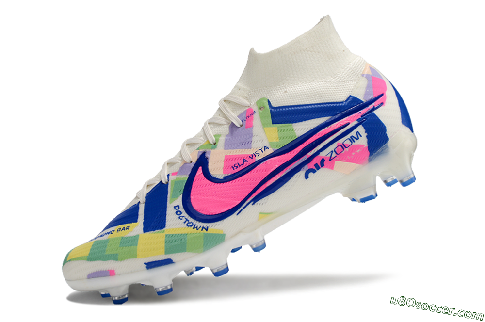 Nike Air Zoom Mercurial Superfly 9 Elite AG Artificial Grass Soccer Cleats - White/Pink/Blue/Yellow 5