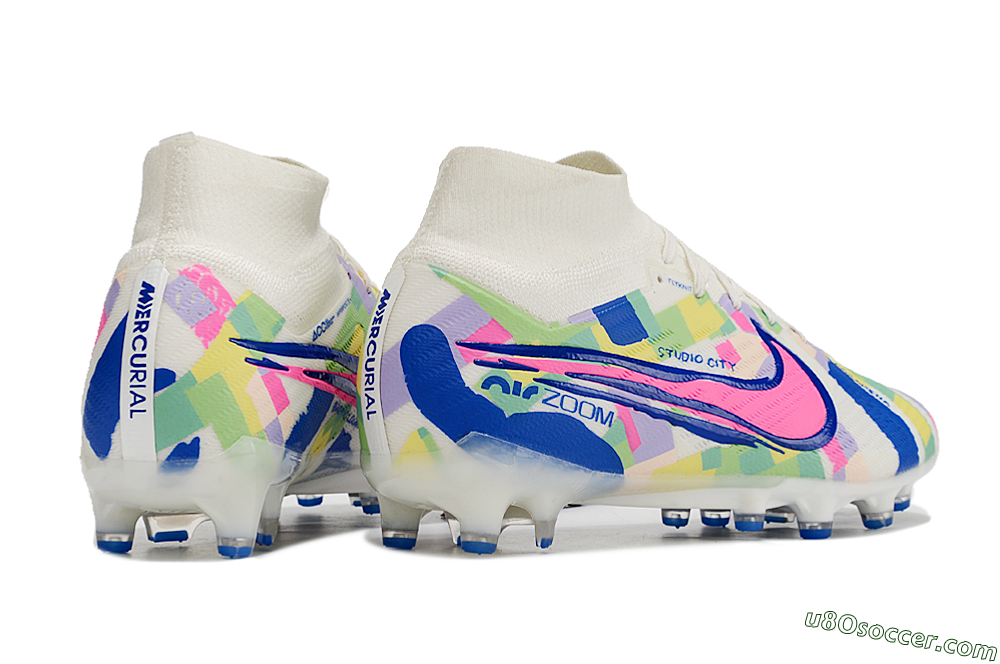 Nike Air Zoom Mercurial Superfly 9 Elite AG Artificial Grass Soccer Cleats - White/Pink/Blue/Yellow 6