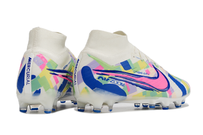 Nike Air Zoom Mercurial Superfly 9 Elite AG Artificial Grass Soccer Cleats - White/Pink/Blue/Yellow