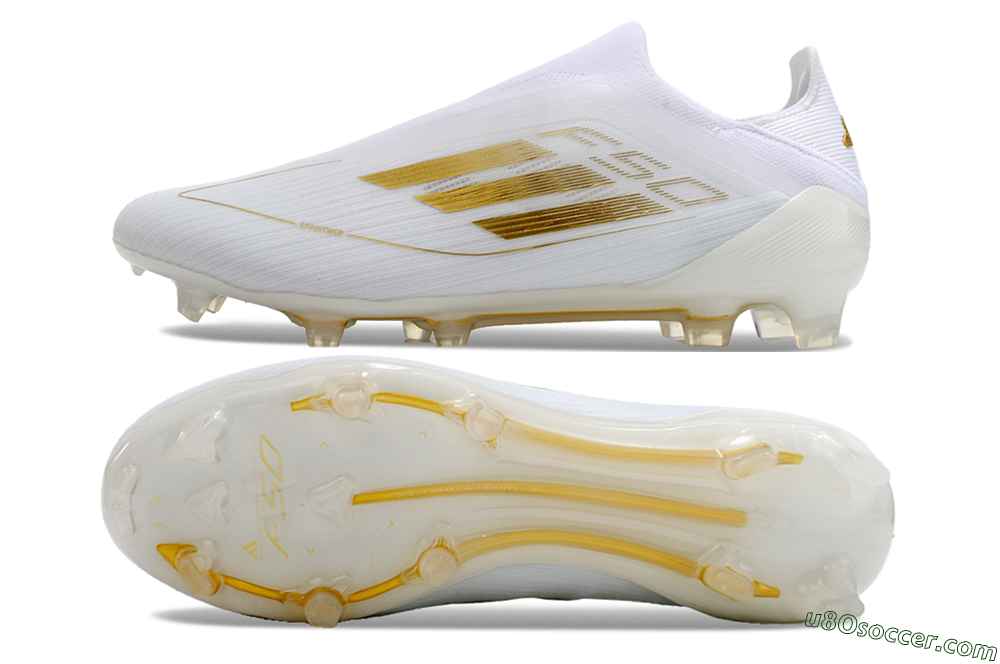Adidas F50+ Adizero FG Firm Ground Soccer Cleats - White/Gold 0