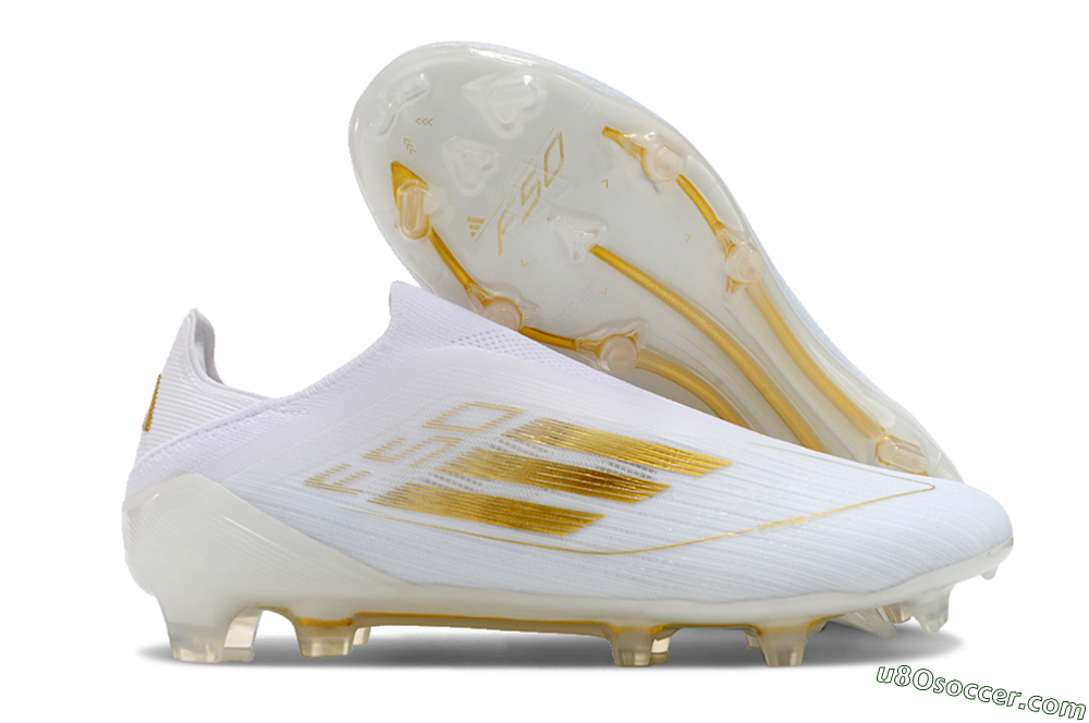 Adidas F50+ Adizero FG Firm Ground Soccer Cleats - White/Gold 1