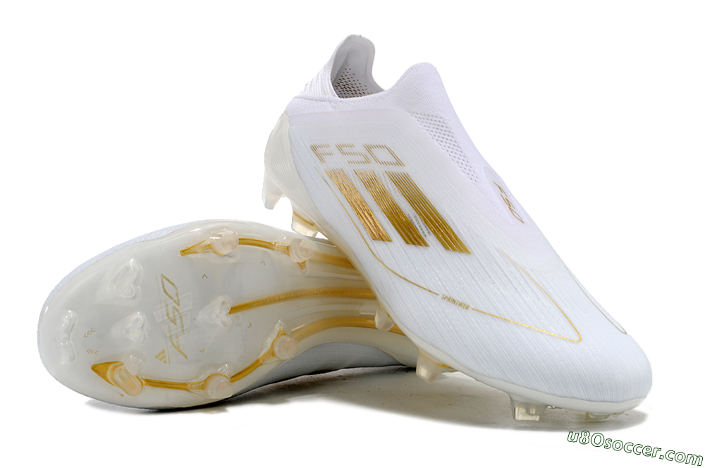 Adidas F50+ Adizero FG Firm Ground Soccer Cleats - White/Gold 3