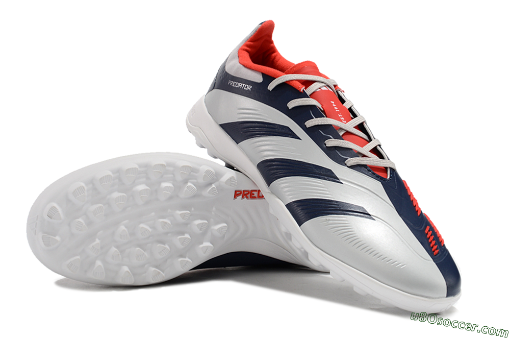 Adidas Predator 24 Elite TF Artificial Turf Soccer Shoes - Silver/Blue/Red 3