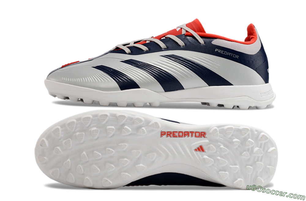 Adidas Predator 24 Elite TF Artificial Turf Soccer Shoes - Silver/Blue/Red 0