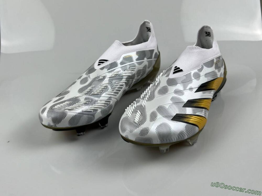 Adidas Predator Accuracy+ Laceless FG Firm Ground Soccer Cleats - White/Grey/Gold
