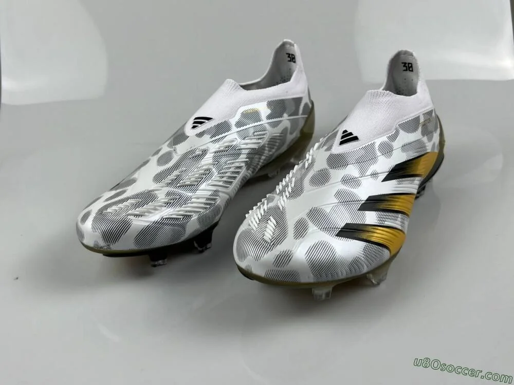 White Grey Gold Laceless FG Soccer Cleats Firm Ground Predator