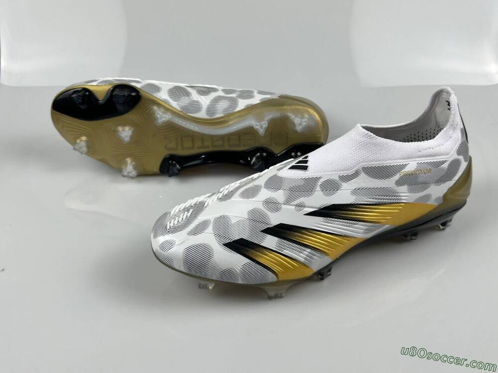 Adidas Predator Accuracy+ Laceless FG Firm Ground Soccer Cleats - White/Grey/Gold