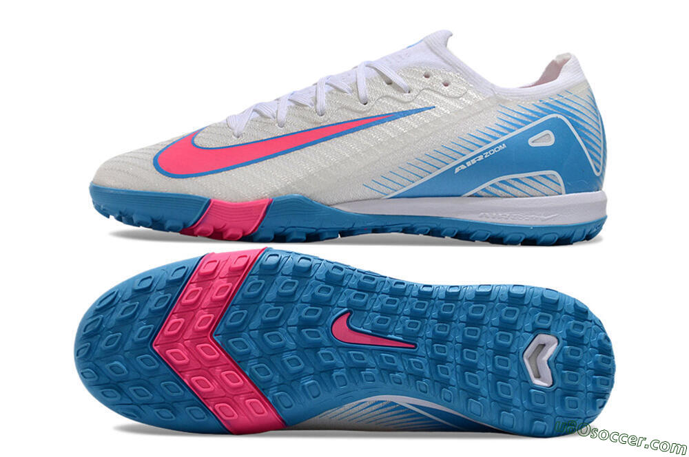 Nike Air Zoom Mercurial Vapor 16 Elite TF Artificial Turf Soccer Shoes - White/Pink/Blue 0