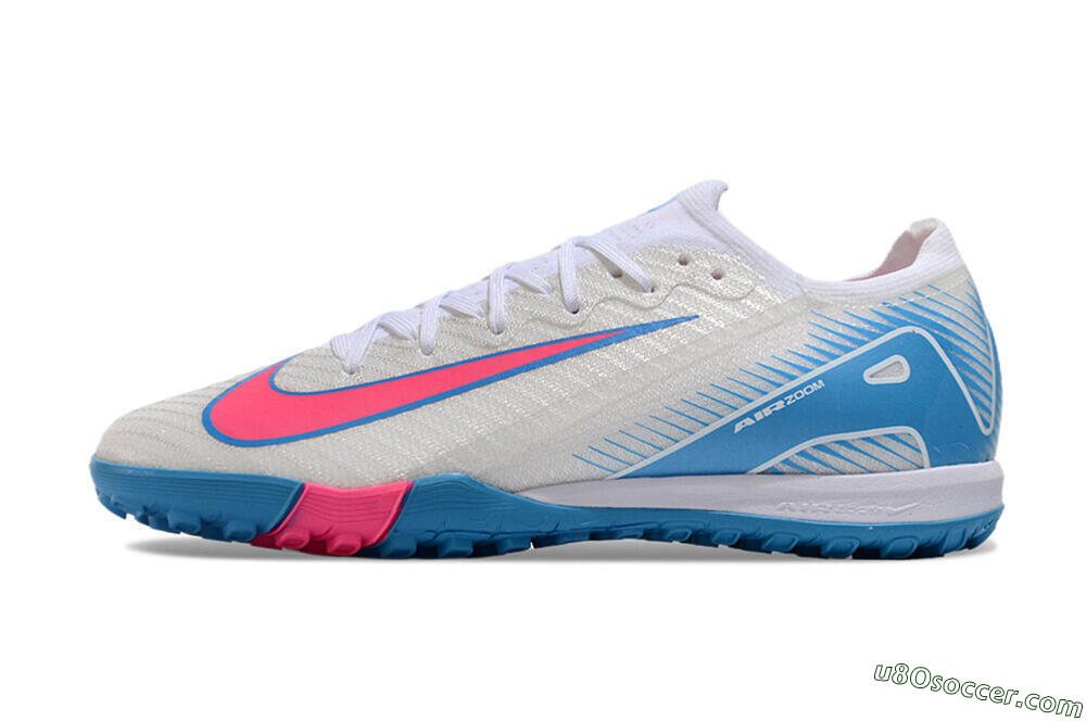 Nike Air Zoom Mercurial Vapor 16 Elite TF Artificial Turf Soccer Shoes - White/Pink/Blue 2