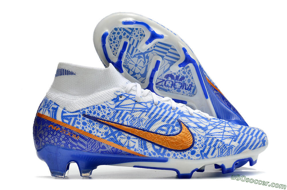 Nike Air Zoom Mercurial Superfly 9 Elite FG Firm Ground Soccer Cleats - White/Blue/Red 1