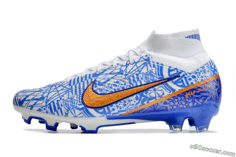 Nike Air Zoom Mercurial Superfly 9 Elite FG Firm Ground Soccer Cleats - White/Blue/Red 2