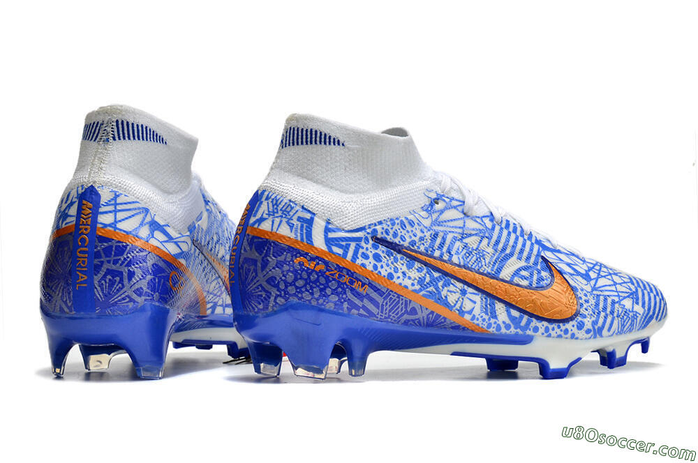 Nike Air Zoom Mercurial Superfly 9 Elite FG Firm Ground Soccer Cleats - White/Blue/Red 6